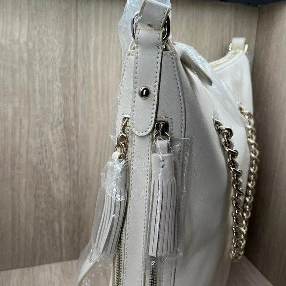 G.I.L.I Womens Handbag Leather Zip-Around Hobo Sling Crossbody Bag Ivory - Picture 6 of 10